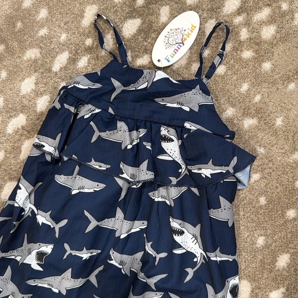 Funny Kid Shark Print Jumper Skirt for Girls. Size S - Picture 3 of 5
